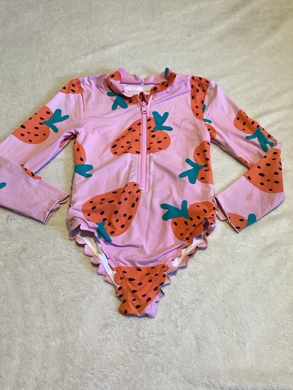 Stella McCartney Kids Pink Strawberry-Print Long Sleeve Swimsuit